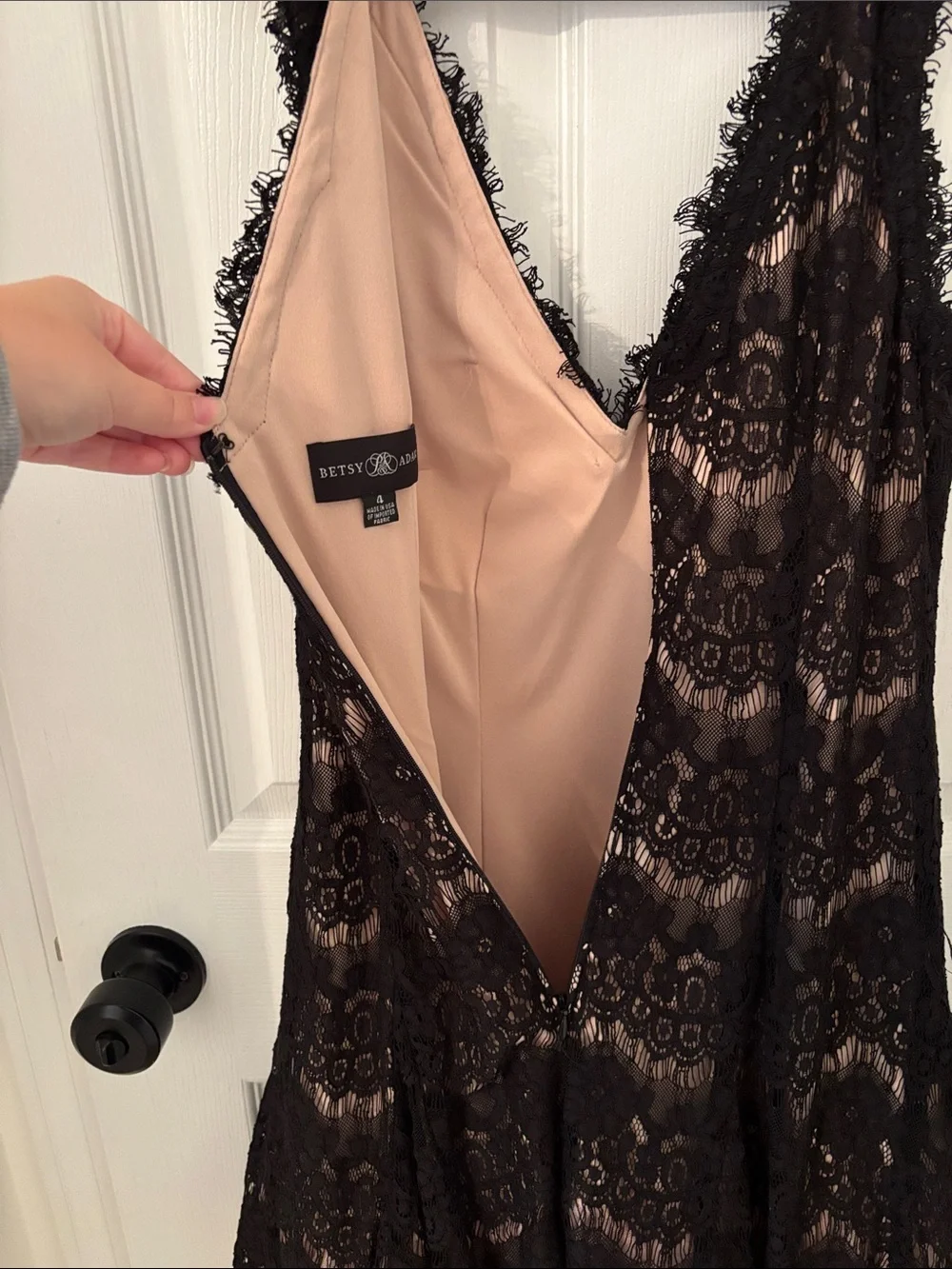Betsy & Adam Black Lace Dress with Blush Lining